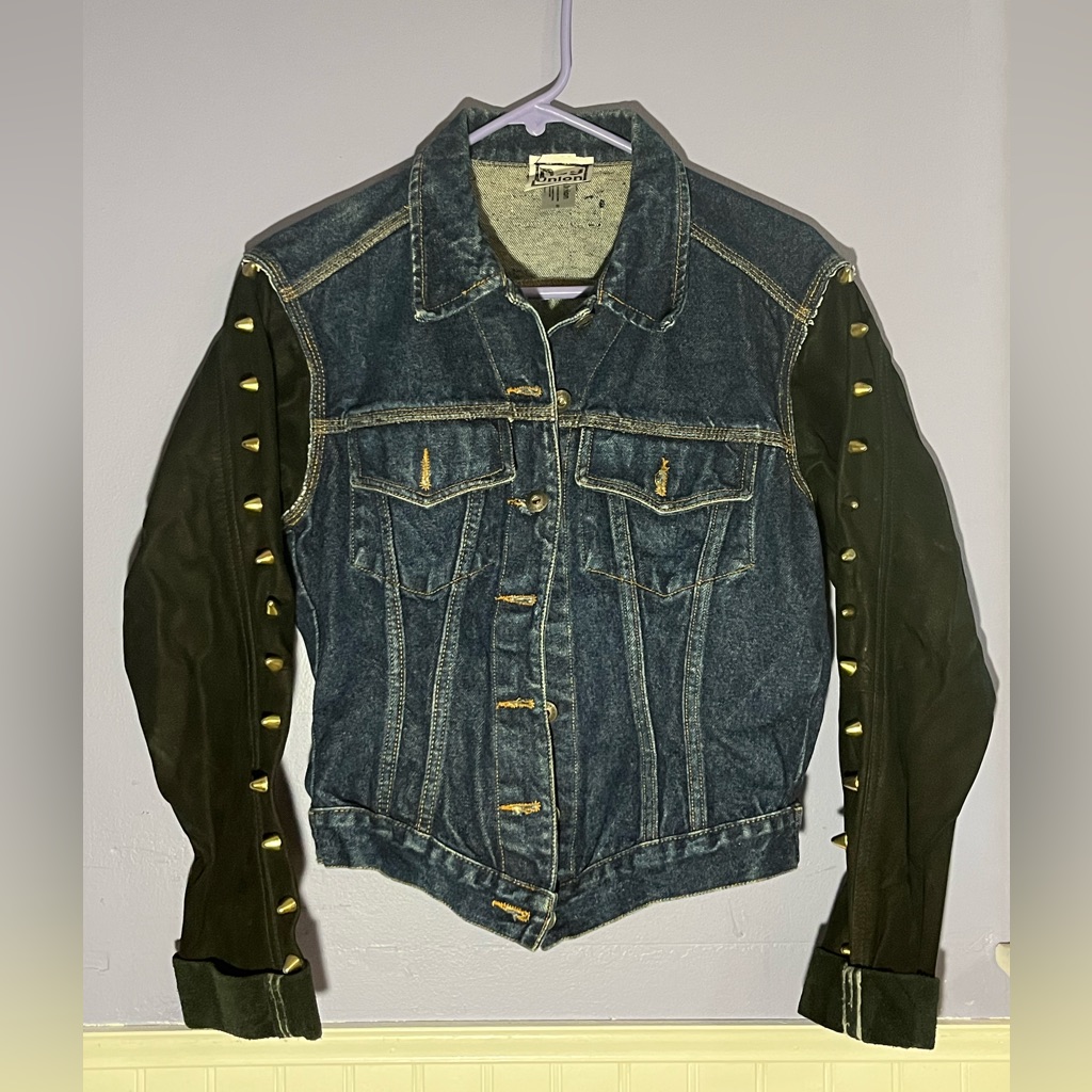 Rag Union Denim Jacket With Vegan Leather Sleeves